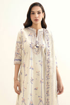 Sapphire - 3PC Unstitched Embroidered Printed Lawn Suit (Off-White)