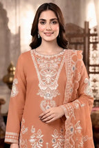 Shah Jaha by Breeza Fashion - 3PC Unstitched Embroidered Lawn Suit (Soft Apricot)