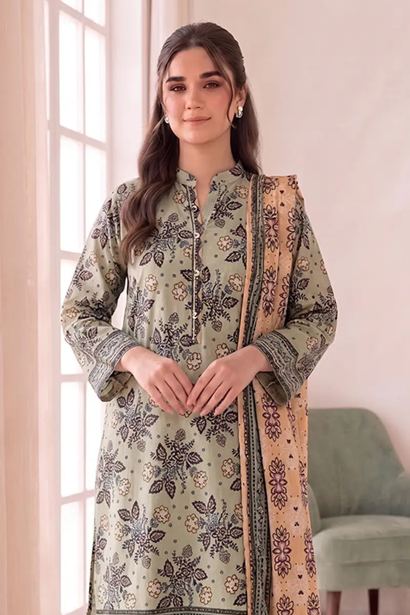 Women's Stitched 3-Piece Lawn Suit by KBC Fashion (Muted Olive Green)