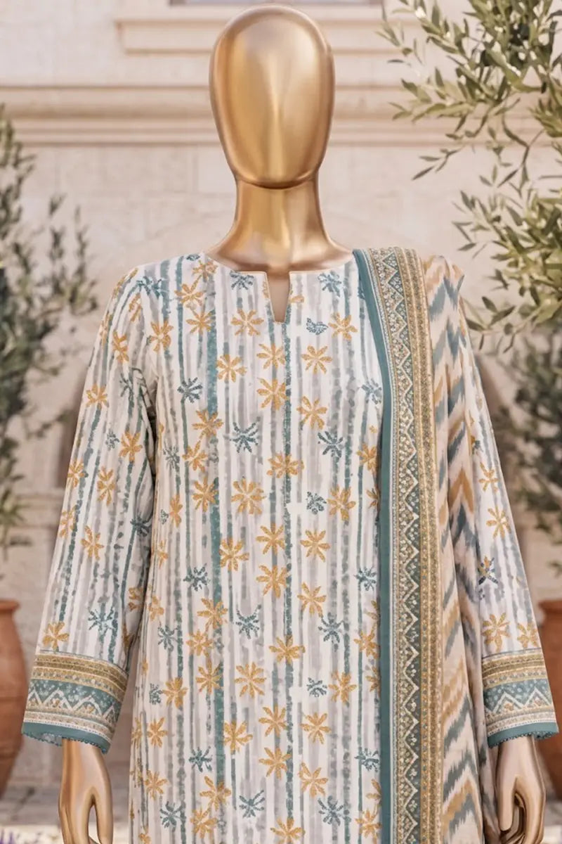 Safina Zeenat Printed Lawn 3-Piece Unstitched Suit (Off-White)