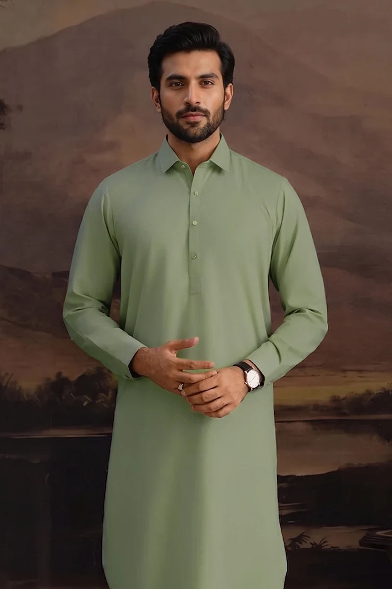 Premium Men's Unstitched Cotton Fabric Suit (Sage Green)