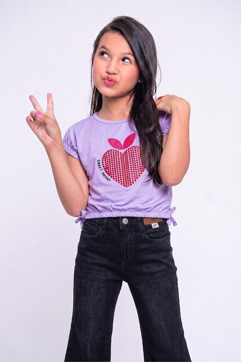 Girls' Rhinestone Sweet Heart T Shirt (Pastel Purple)