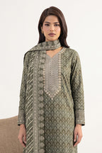 Sapphire - 3PC Unstitched Embroidered Printed Lawn Suit (Khaki Green)
