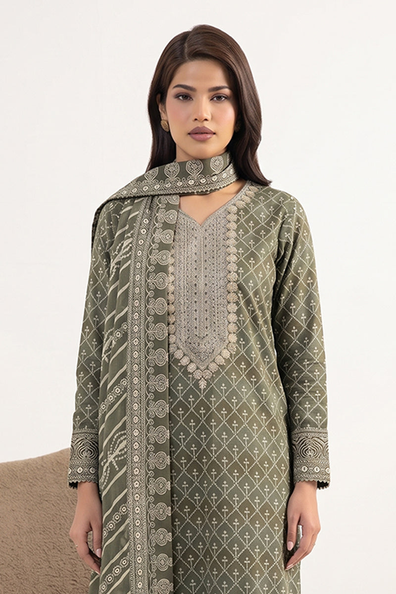 Sapphire - 3PC Unstitched Embroidered Printed Lawn Suit (Khaki Green)