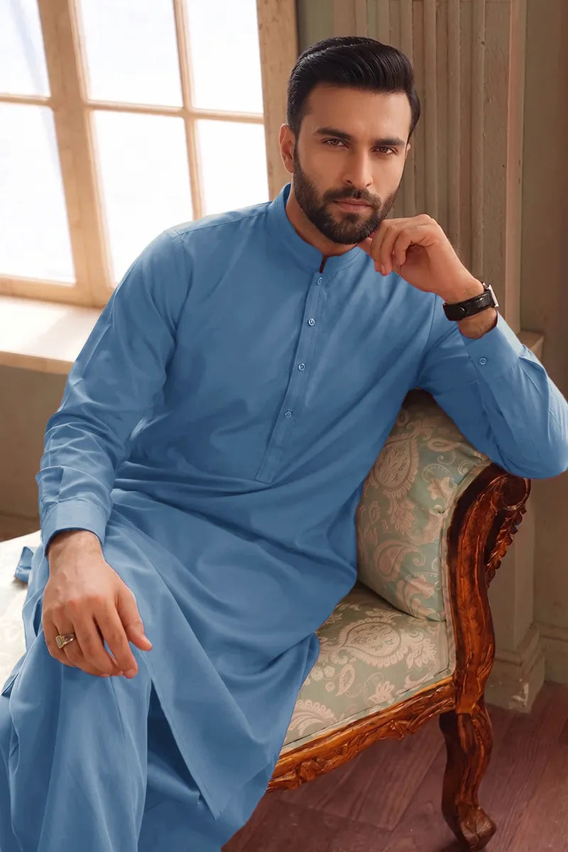 Men’s Wash & Wear Unstitched Fabric By KBC Fashion (Dusty Denim)