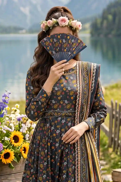 Almeerah - Nelofir Bloom 3PC Unstitched Printed Lawn Suit (Steel Horizon)