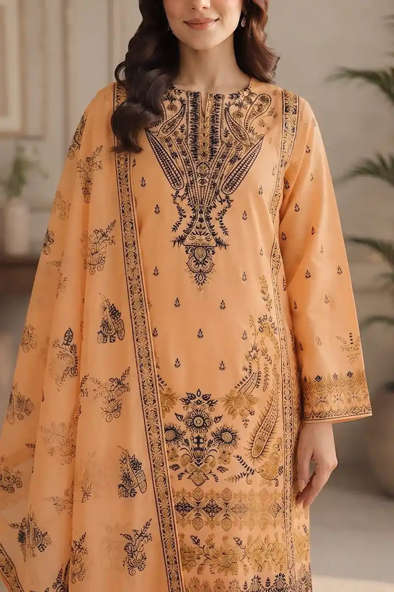 Black Beauty by Breeza Fashion - 3PC Unstitched Embroidered Lawn Suit (Peach)