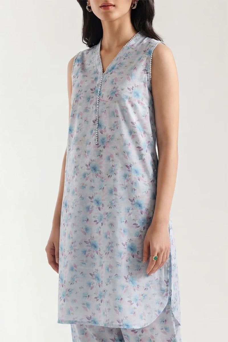 Saya Special Unstitched Khaddar 2-Piece Same Print Suit (Powder Blue)