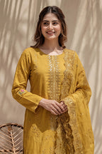 Millat - 3PC Unstitched Embroidered Lawn Suit (Mustard Yellow)