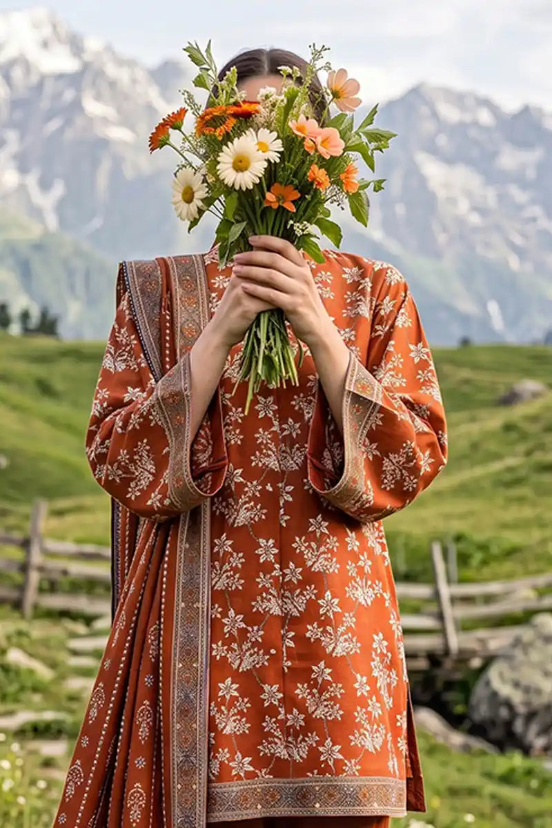 Almeerah - Nelofir Bloom 3PC Unstitched Printed Lawn Suit (Terracotta Muse)