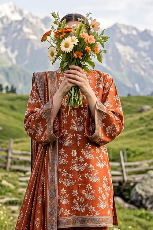 Almeerah - Nelofir Bloom 3PC Unstitched Printed Lawn Suit (Terracotta Muse)