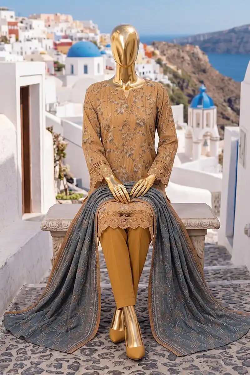 Safina Pop (Vol-01) by A One Textile - 3PC Unstitched Printed Lawn Suit (Mustard Gold)