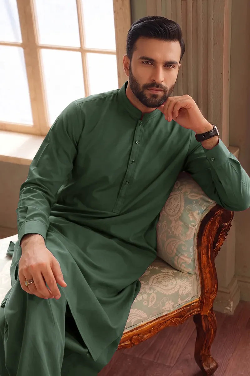 Men’s Wash & Wear Unstitched Fabric By KBC Fashion (Sage Green)
