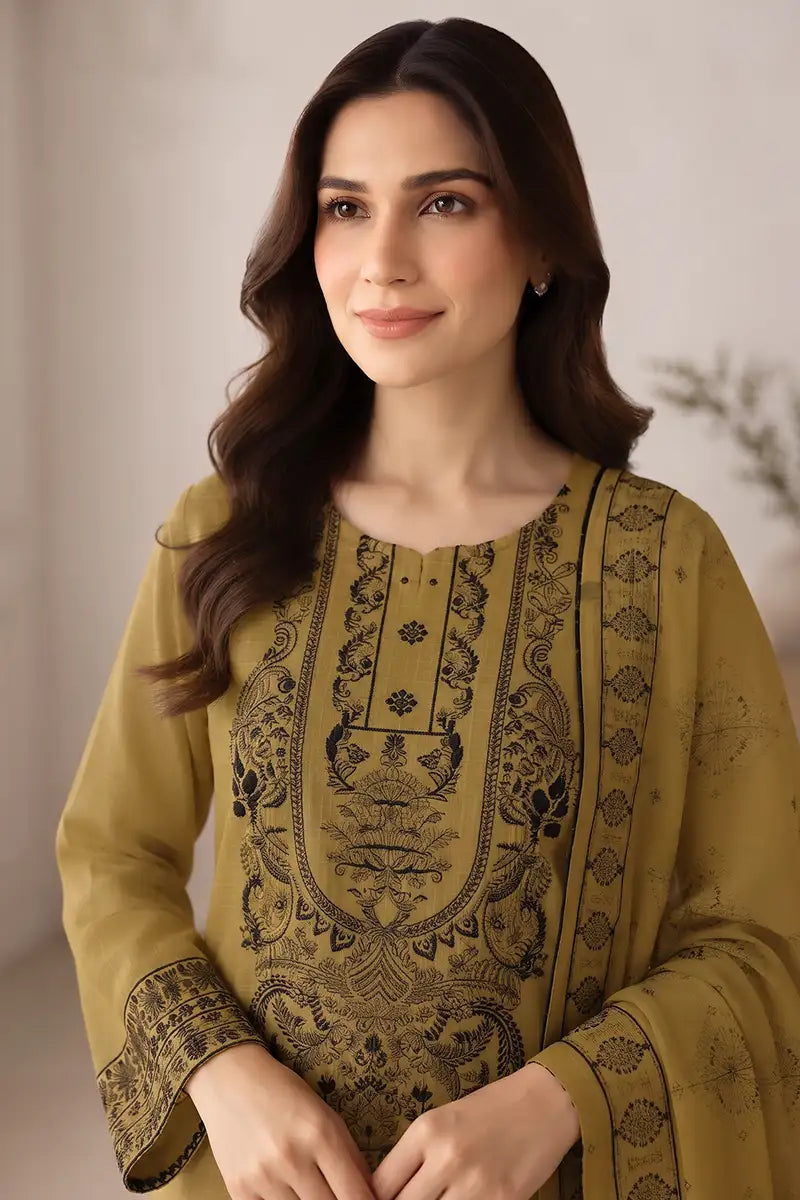 Princess by Breeza Fashion - 3PC Unstitched Embroidered Lawn Suit (Olive Green)