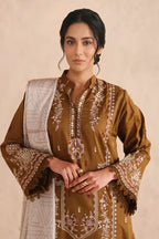 Vasal By Johra - 3PC Unstitched Embroidered Lawn Suit (Olive Brown)