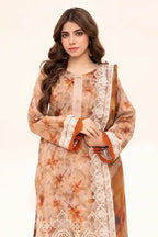 Zesh - 3PC Unstitched Embroidered Lawn Suit (Soft Beige)