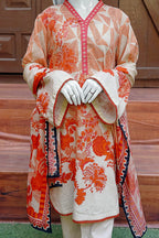 Aryana By KBC Fashion - 3PC Unstitched Printed Lawn Suit (White & Orange)
