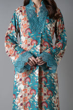 Sapphire (Vol.4) - 3PC Unstitched Printed Lawn Suit (Deep Teal & Rust Orange)