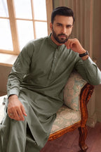 Men’s Wash & Wear Unstitched Fabric By KBC Fashion (Muted Olive Green)