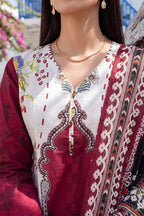 Aabruh Vol-1 3PC Unstitched Printed Lawn Suit (Deep Crimson Maroon & Off-White)