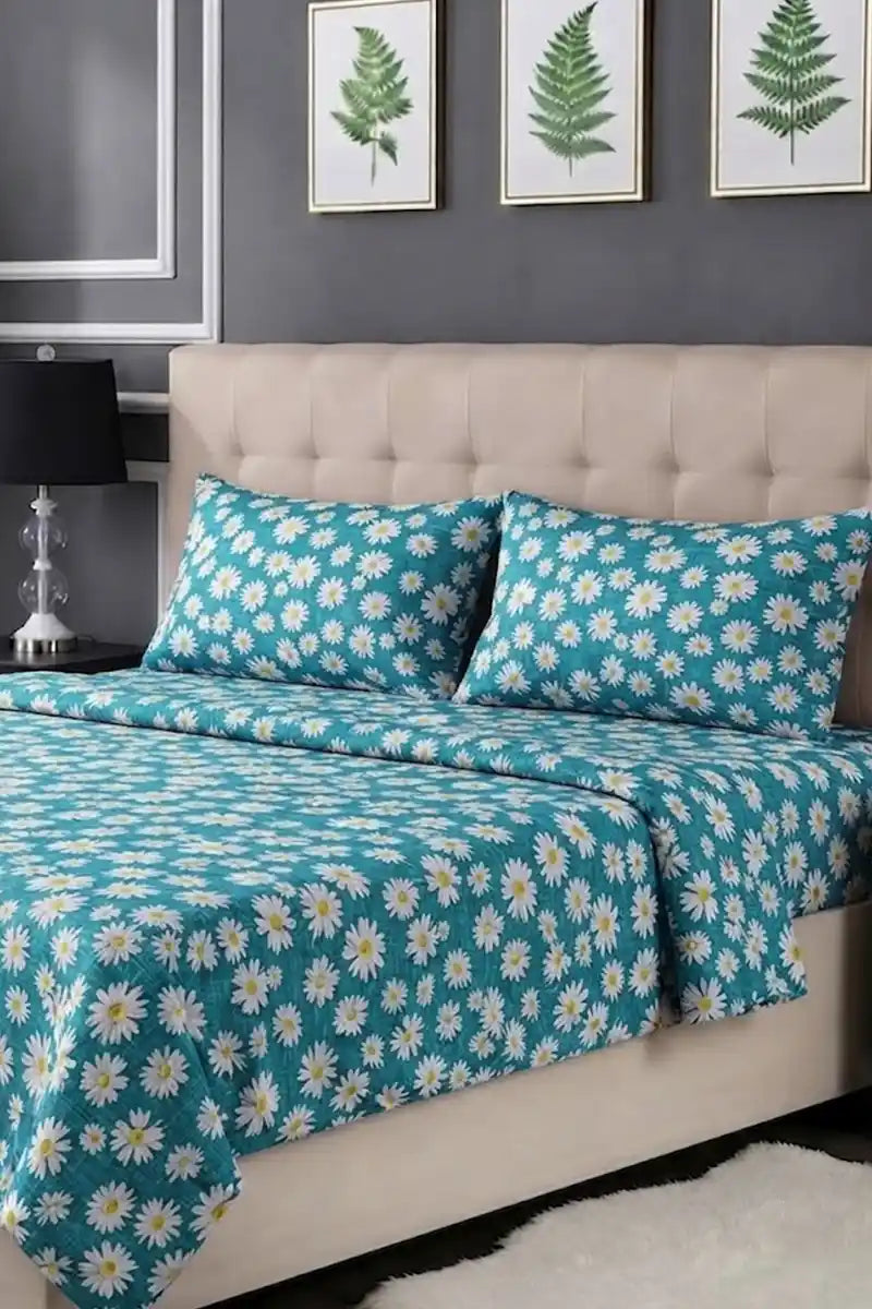 Luxury Double Bed Sheet Set with Pillow Covers by KBC Fashion (Turquoise)