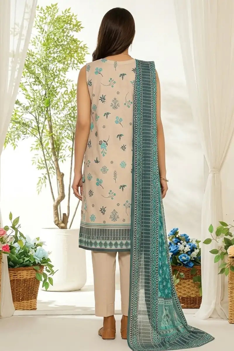 MTJ Unstitched 3-Piece Lawn Collection (Seafoam Aqua)