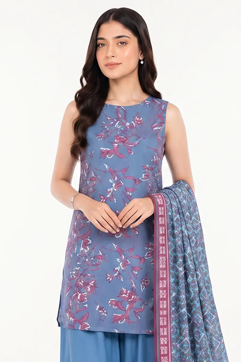 Sapphire Lawn Vol-09 - 3PC Unstitched Printed Lawn Suit(Dusty Blue)