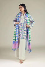 Khaadi – 3 Piece Unstitched Premium Embroidered Digital Printed Lawn Suit (Light Cream & CornFlower Blue)