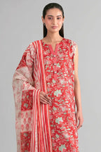 Sapphire Vol.7 - 3PC Unstitched Printed Lawn Suit (Coral Red Floral)