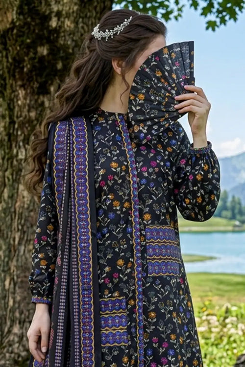 Almeerah - Nelofir Bloom 3PC Unstitched Printed Lawn Suit (Midnight Flora)