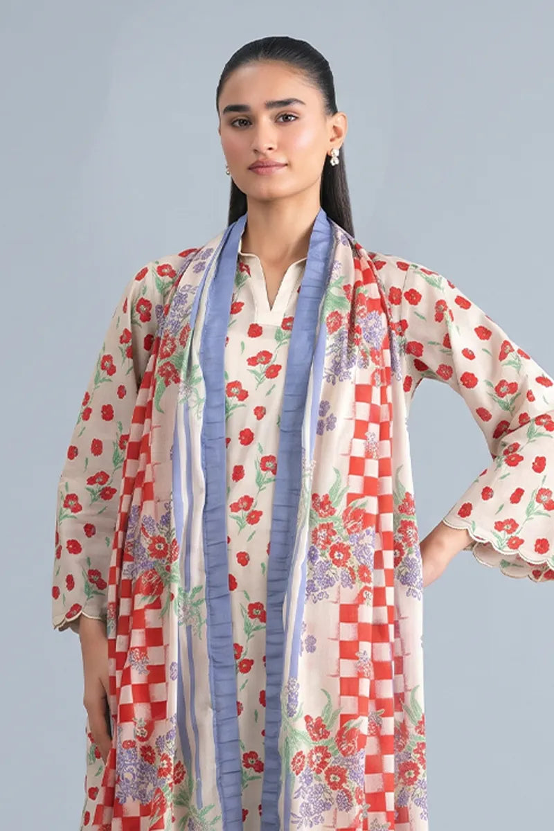 Sapphire Vol.6 - 3PC Unstitched Printed Lawn Suit (Soft Cream)