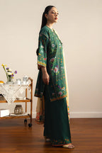COCO By Zara Shahjahan - 3-Piece Unstitched Printed Lawn Suit (Forest Green & Beige)