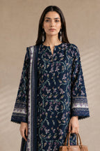 Khaadi (Vol.4) – 3 Piece Unstitched Printed Lawn Suit (Navy Blue)
