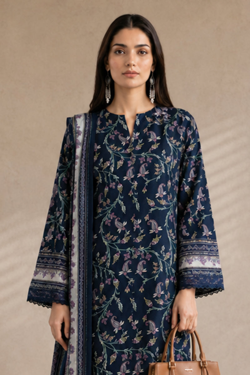 Khaadi (Vol.4) – 3 Piece Unstitched Printed Lawn Suit (Navy Blue)