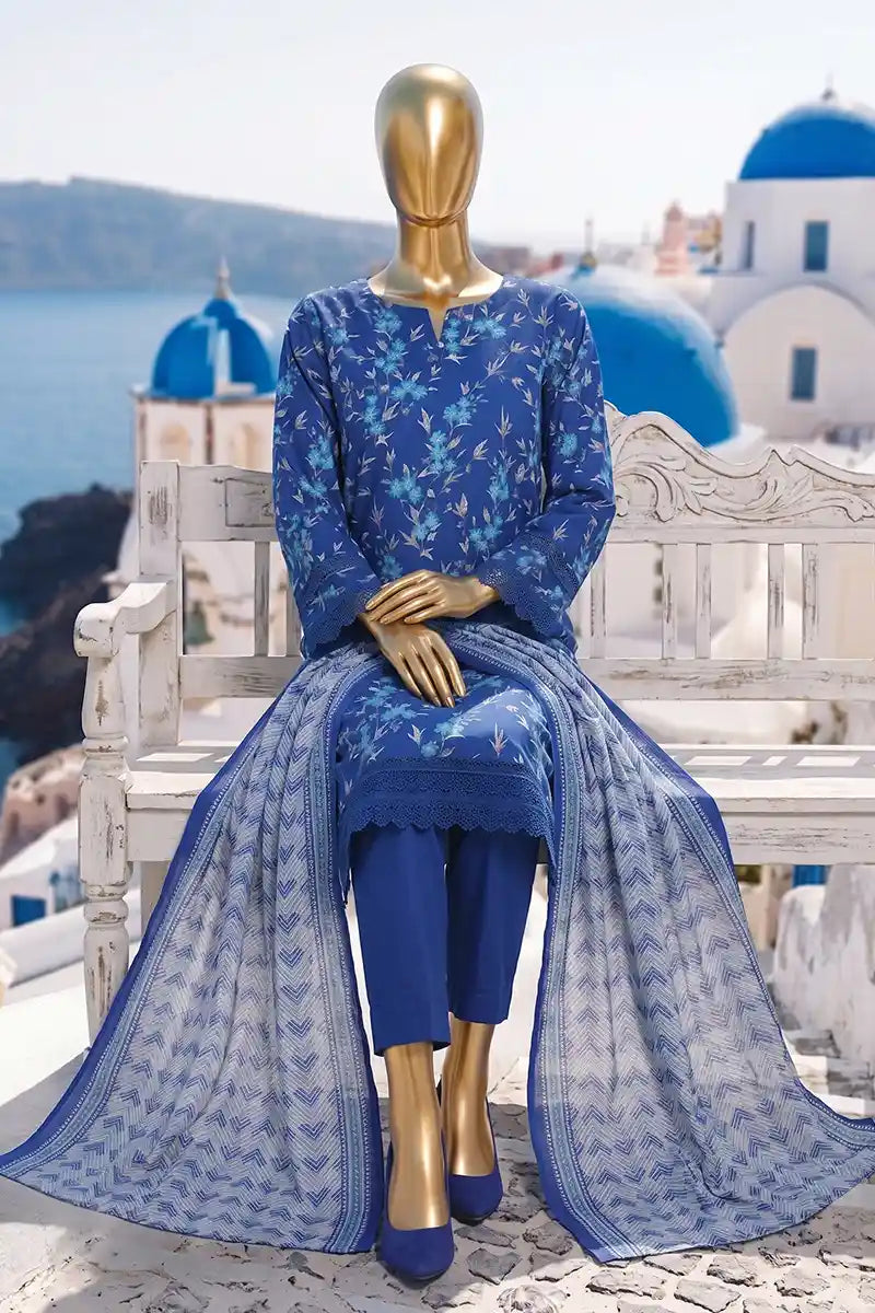 Safina Pop (Vol-01) by A One Textile - 3PC Unstitched Printed Lawn Suit (Royal Blue)