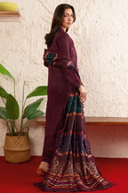 Poshak By Johra - 3 Piece Unstitched Embroidered Lawn Suit (Deep Plum)