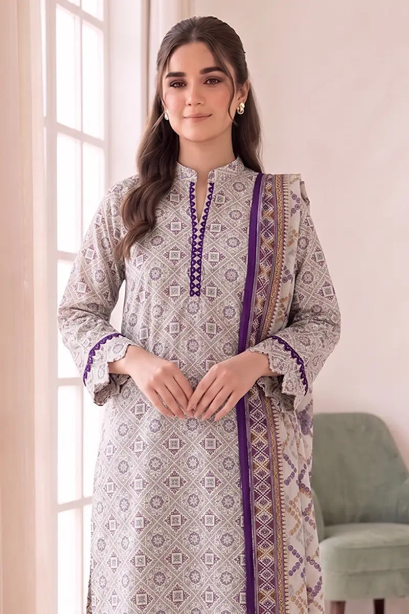 Women's Stitched 3-Piece Lawn Suit by KBC Fashion (Off-White)