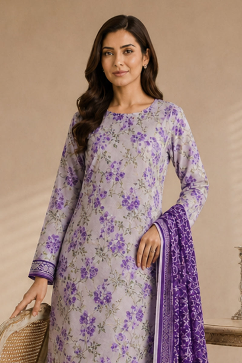 Khaadi (Vol.4) – 3 Piece Unstitched Printed Lawn Suit (Pale Lilac & Violent)