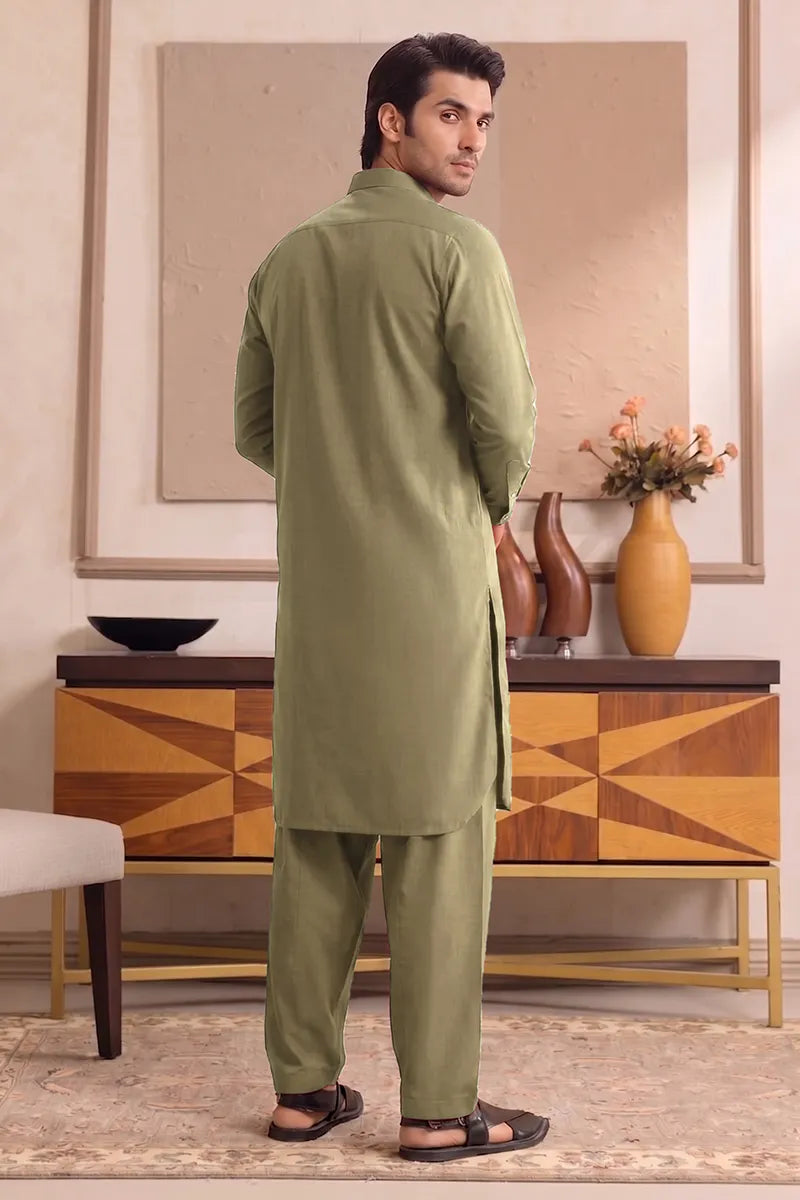 Yameen - Men’s Unstitched Cotton Fabric (Sage Olive)