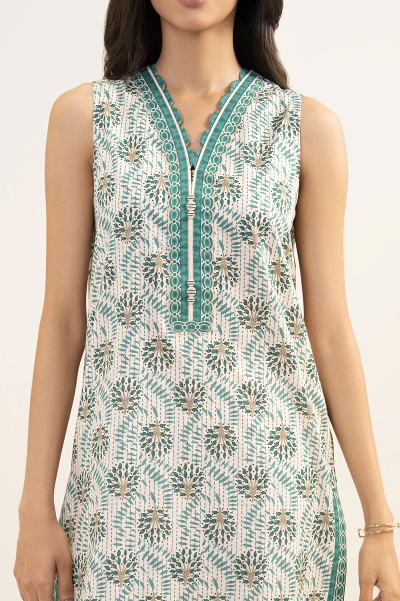 Khaadi – Summer Series 3 Piece Unstitched Printed Lawn Suit (Off White & Sea Foam)