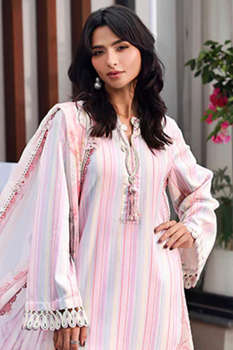 Elahéh By Maria B - 3PC Unstitched Digital Printed Lawn Suit (White & Pastel Candy Pink)