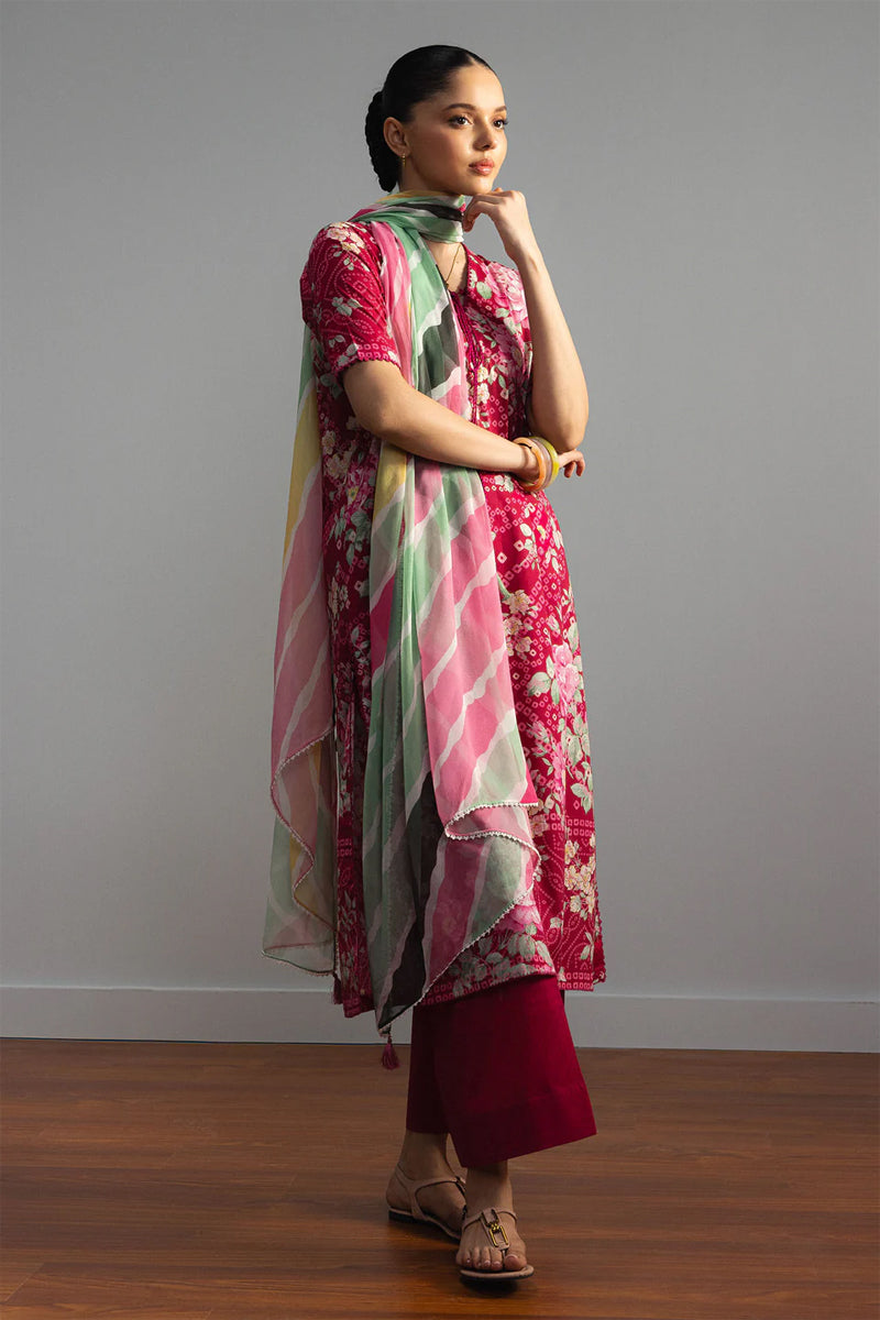 COCO By Zara Shahjahan - 3-Piece Unstitched Printed Lawn Suit (Rasberry Pink)