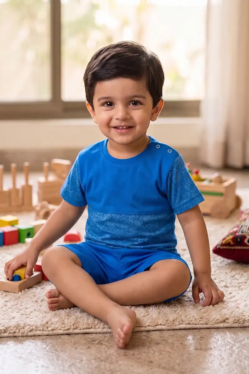 Boys Premium Cotton T-Shirt & Shorts Set (Blue)