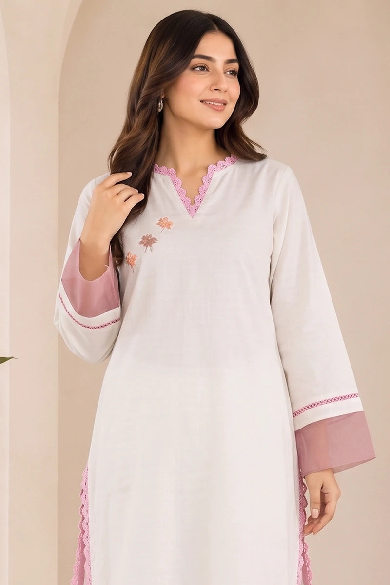 KBC 2PC Stitched Collection - Printed Lawn Suit (Off-White)