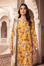 Zesh - 3PC Unstitched Embroidered Lawn Suit (Mustard)
