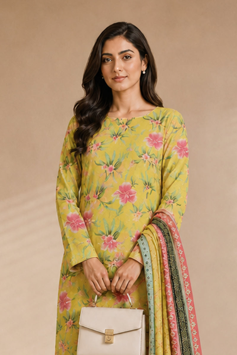 Khaadi (Vol.4) – 3 Piece Unstitched Printed Lawn Suit (Lime Yellow)