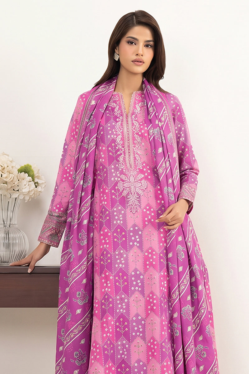 Sapphire - 3PC Unstitched Embroidered Printed Lawn Suit (Rich Violent Pink)
