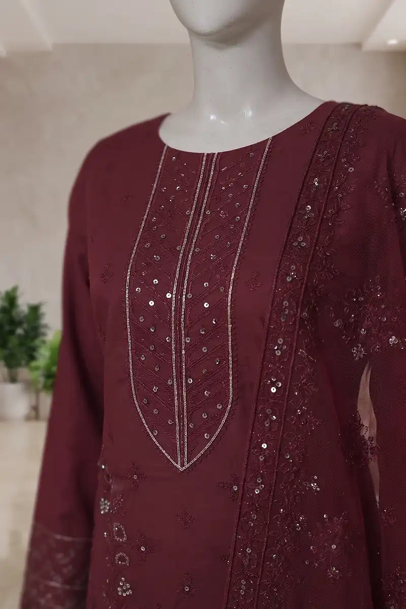 Pariyon Ki Rani by Breeza Fashion - 3PC Unstitched Embroidered Lawn Suit (Maroon)