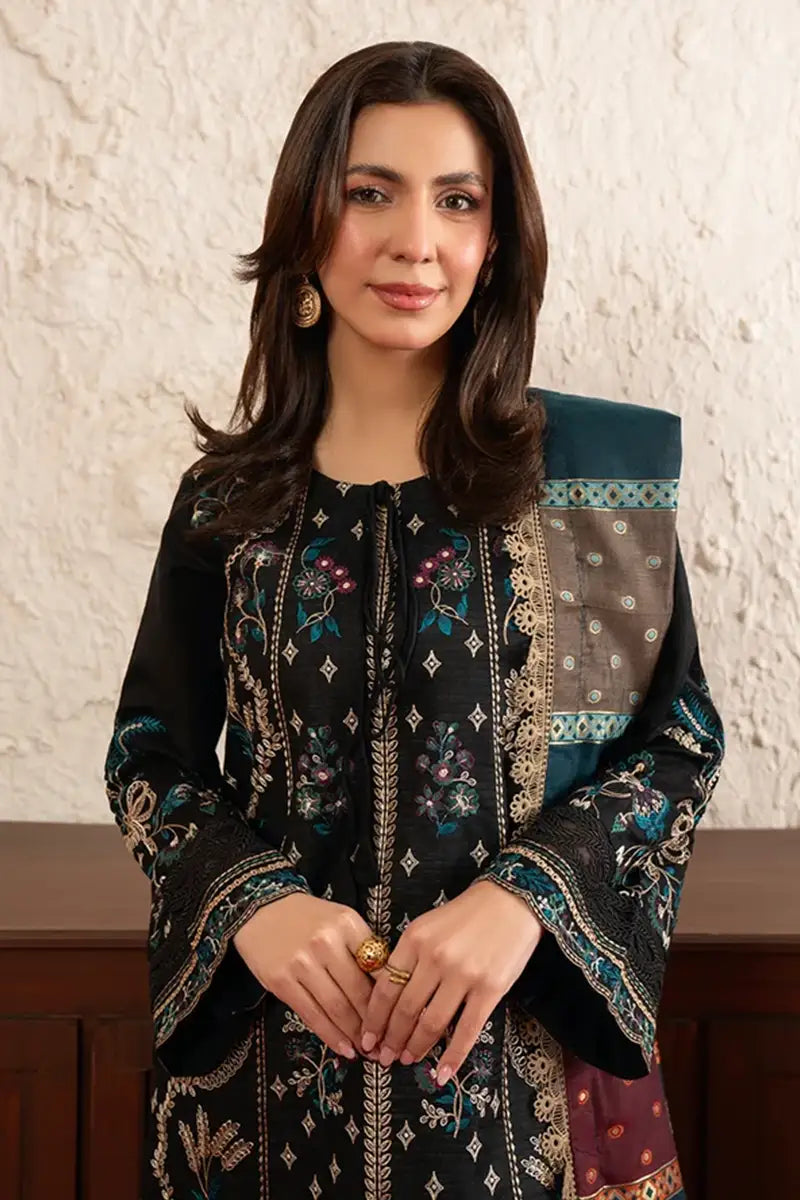 Poshak By Johra - 3 Piece Unstitched Embroidered Lawn Suit (Jet Black)