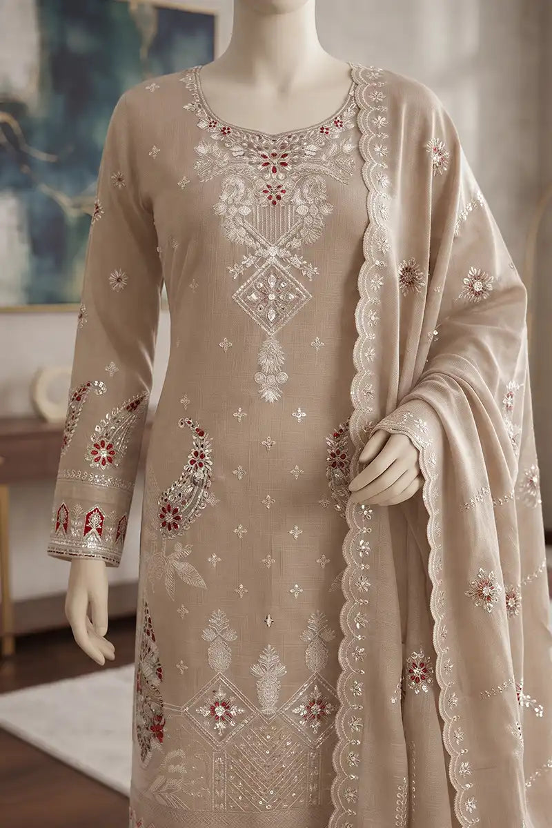 Marvi by Breeza Fashion - 3PC Unstitched Embroidered Lawn Suit (Warm Taupe)